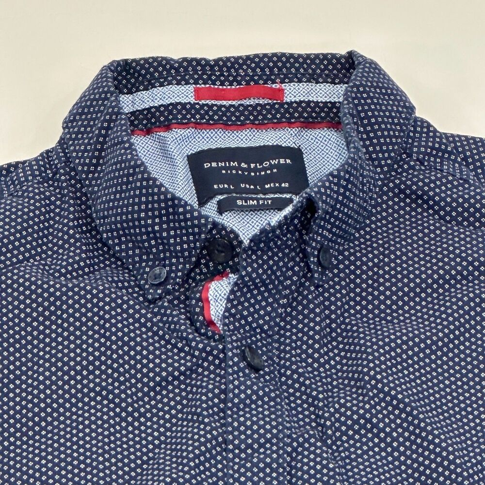 Denim & Flower Ricky Singh Slim Fit Men's Short Sleeve Button Up Shirt, Size L
